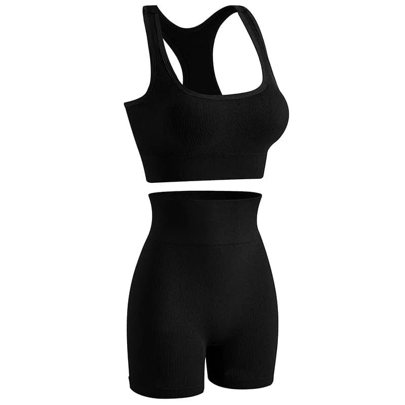 wireless sports bra | high-waisted yoga shorts | moisture-wicking fabric | ultrasonic cleaning