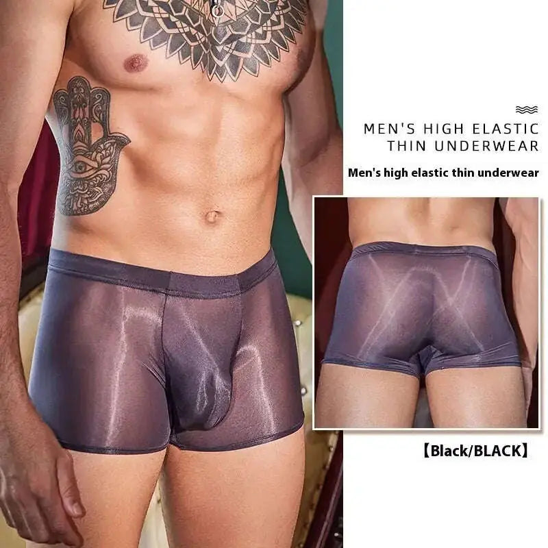 Men's Ultra-Thin Breathable Briefs - Silky Nylon Underwear Dark Gray - in use demonstration
