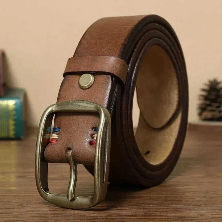 thick pure copper pin buckle | genuine cattlehide leather belt | heavy-duty leather belt | ultrasonic cleaning