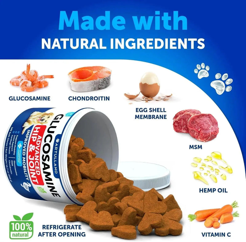 Glucosamine For Dogs Hip And Joint Supplement For Dogs With Arthritis Chews With Chondroitin Hemp Oil MSM Canine Joint Pain Relief Health Mobility Support For Large Breeds 120 Soft Treats Meifu Market