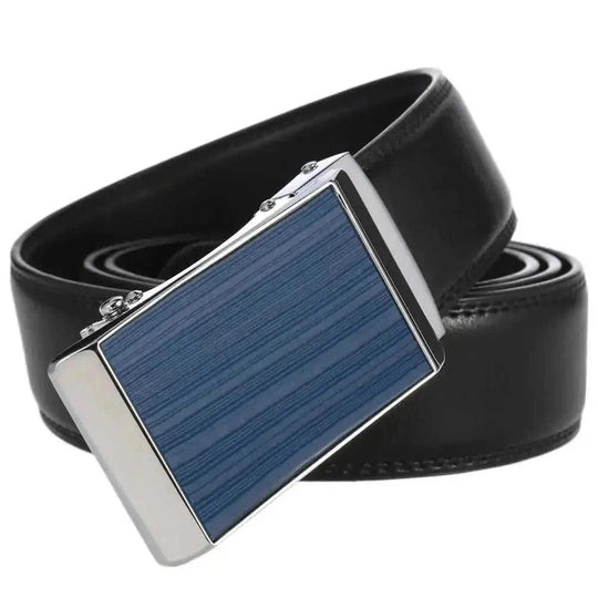 Cowhide Alloy Belt Automatic Buckle Business Casual Belt Men's Pant Belt Browngun Buckle A - in use demonstration