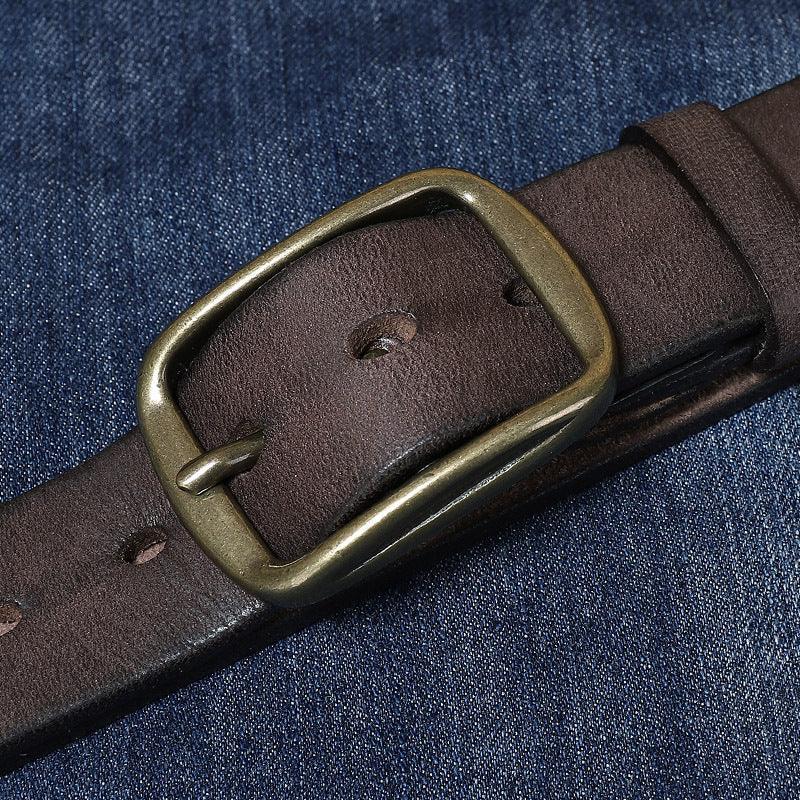 Thick Pure Copper Pin Buckle Male Genuine Cattlehide Leather Surface Retro Belt Meifu Market