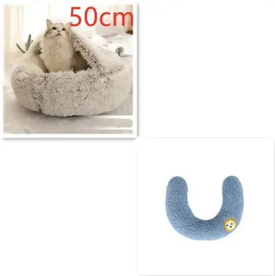 2-in-1 Dog & Cat Bed - Round Plush Warm Winter Pet House Meifu Market