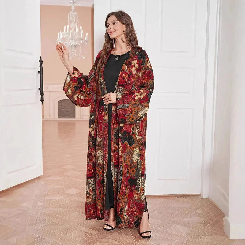 long-sleeve kaftan dress | embroidered abaya robe | lightweight cotton maxi dress | energy saving