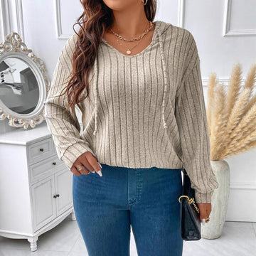 Solid Color Plus Size Women's Clothes Top V-neck Meifu Market