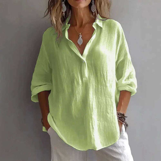 Fashion Long-sleeved Lapel Pullover Shirt Casual Loose Solid Color T-shirt Tops Women's Clothing Meifu Market