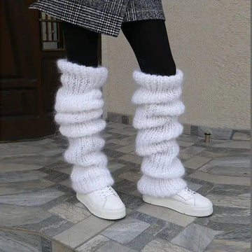 Autumn And Winter New Solid Color Mohair Long Tube Pile Style Foot Women's Fashion Casual Knitted Bunching Socks meifu market