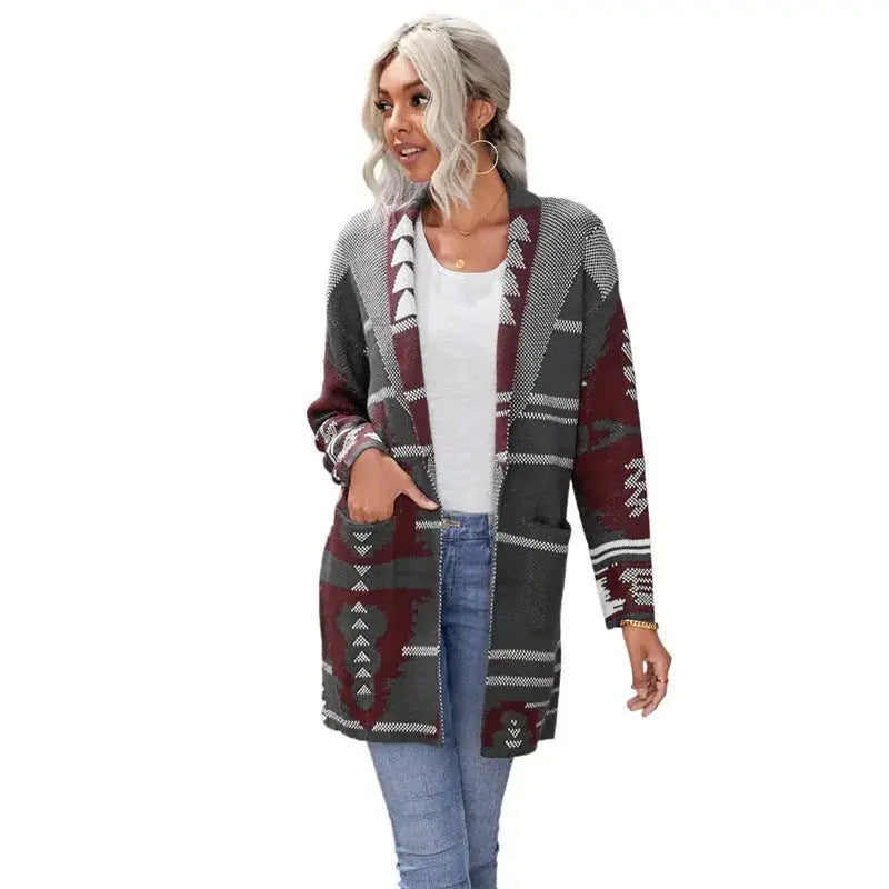 long cashmere cardigan | printed button cardigan | knitted top for women | energy saving