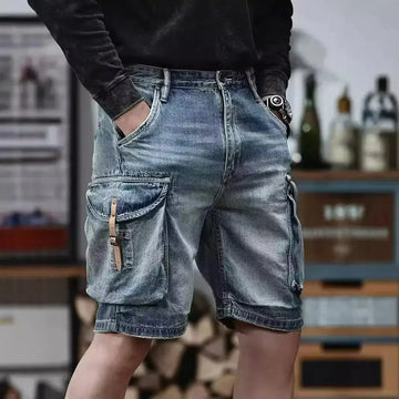 Blue Denim Shorts Men's American High Street
