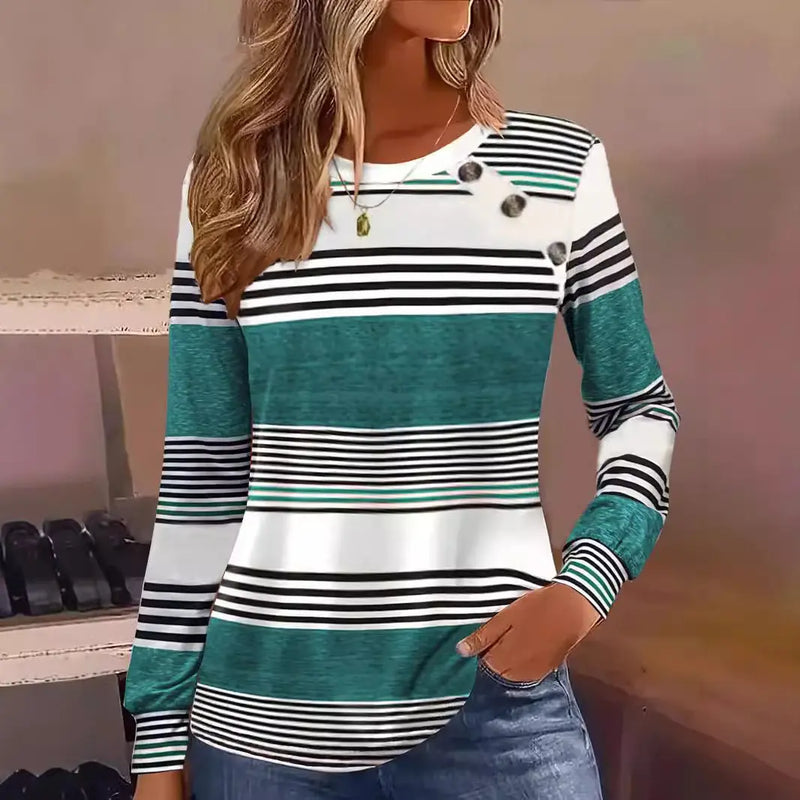 Casual Button Striped Long Sleeve Women's T-shirt Meifu Market