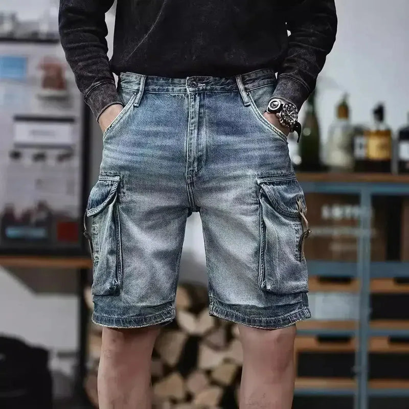 Blue Denim Shorts Men's American High Street - Meifu Market