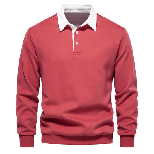 Men's Fashion Casual Versatile Long Sleeves Polo Collar Sweater Navy Blue - size and dimension reference