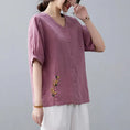 Women's Retro Linen Solid Color Short-sleeved T-shirt Meifu Market