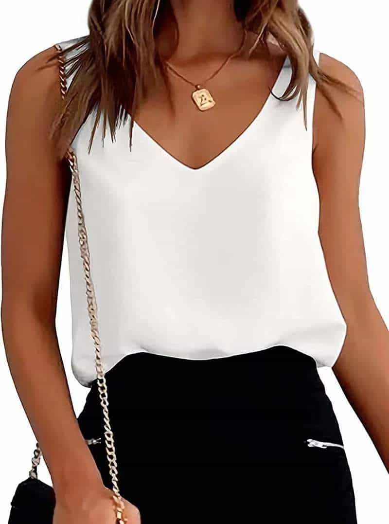 Women Tank Top Summer Casual V Neck Camisole Blouses Loose Sleeveless Cami Basic Tank Shirt 