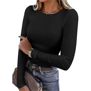 3 Pack Women's Long Sleeve Shirts, Crew Neck Ribbed Tops Slim Fit Casual Knit Tees Stretch Basic T Shirts Meifu Market