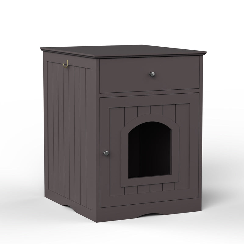 Wooden Pet House Cat Litter Box Enclosure With Drawer & Side Table Meifu Market