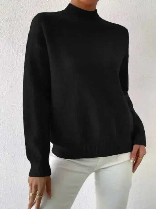 Autumn And Winter Half-high Collar Pullover Women's Fashion Solid Color Loose Knitted Top Meifu Market