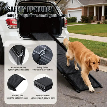 Dog Ramp For Car 65x17 Large Folding Pet Stair Ramps For Truck, SUV, With Non-Slip Surface, Up To 250LBS, Outdoor Dog Car Ramp For Medium Large Dogs, Portable Pet Steps