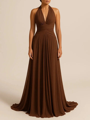 Brown Halter Back Maxi Dress