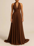 halter neck maxi dress | brown long summer dress | backless beach wedding dress | energy saving