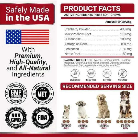 Dog UTI Treatment 170 Treats Cranberry Supplement For Dogs Bladder Control For Dogs 1PC - angle view with best cranberry s...
