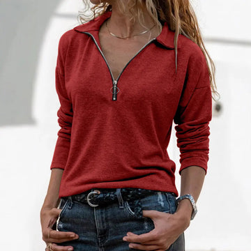 Fabric Lapel Zipper Casual Long Sleeve Women Meifu Market