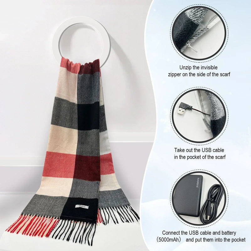 usb-c rechargeable heating scarf | machine washable electric shawl | adjustable temperature settings | energy saving