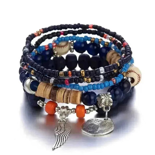 Boho Tree of Life Bracelet Set - 4 Piece Wooden Beads Elastic Bangle with Tassels Charm for Women - Meifu Market