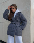 Winter Lapel Waisted Cotton Coat Fashion Solid Color Slim Overcoat Womens Clothing Meifu Market