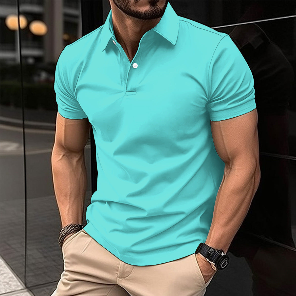 Summer Short Sleeve Polo Shirt Men Solid Color Button Lapel Button Top Meifu Market