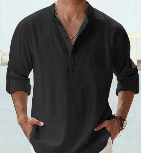 Men's Long Staple Cotton Long Sleeve Stand Collar Shirt - Meifu Market