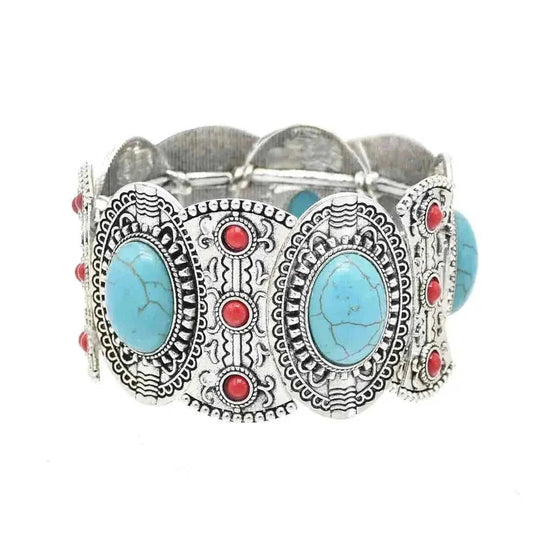 elastic turquoise bracelet | adjustable boho bangle | vintage tribal jewelry | energy saving
