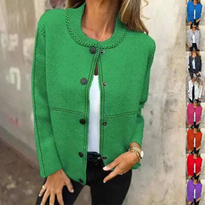 Women's Striped Button Cardigan Cropped Sweater Long Sleeve Meifu Market