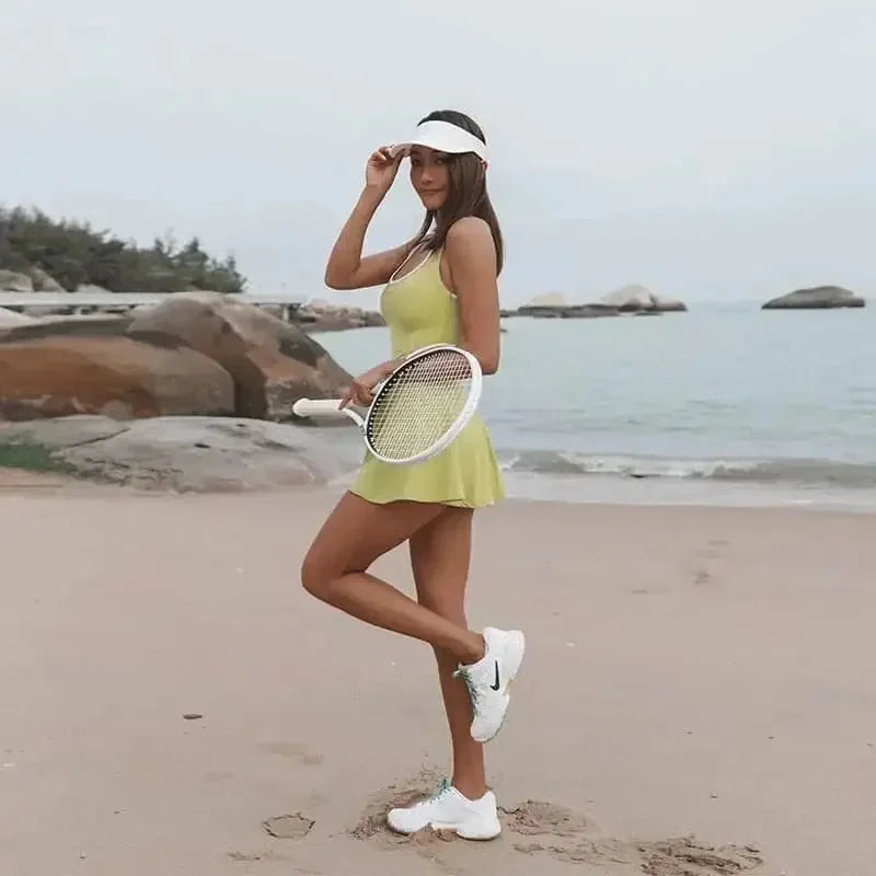 moisture-wicking fabric | built-in shorts tennis dress | seamless all-in-one suit | ultrasonic cleaning