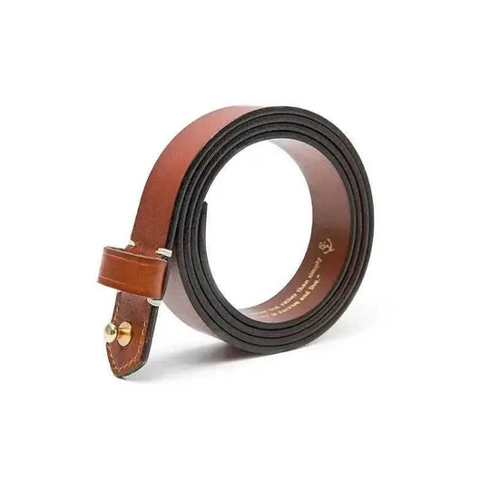 Fashion Retro Brass Distressed Belt Men Dark Brown - reverse side showing construction