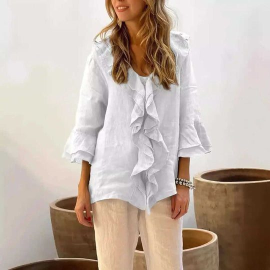 Fashion V-neck Ruffled Sleeve Ruffled Loose Casual Meifu Market