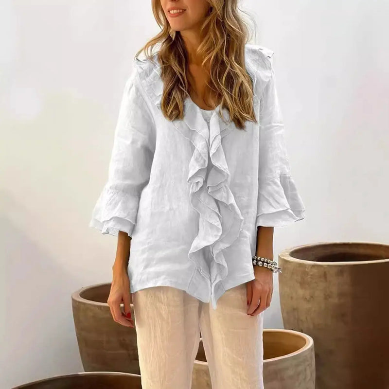 Fashion V-neck Ruffled Sleeve Ruffled Loose Casual Meifu Market