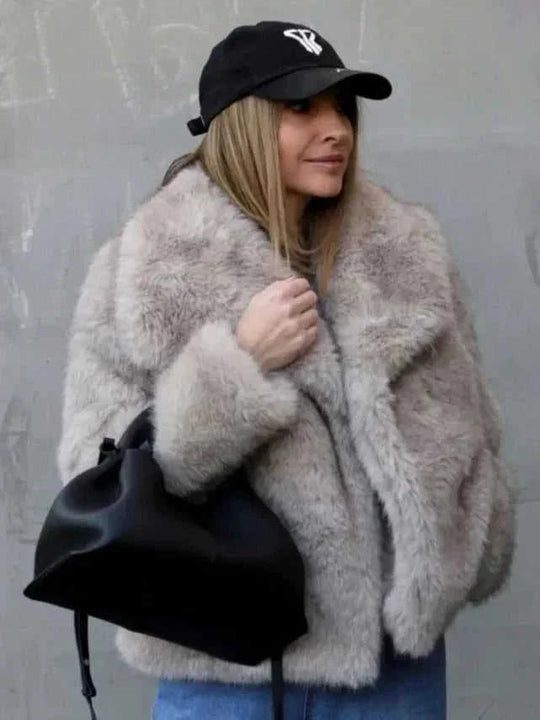 plush sherpa coat for women | long winter coat with lapel | thickened warm jacket | energy saving