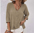 V-neck Long-sleeved T-shirt Fashion Solid Color Button Top Casual Loose Clothing For Women Meifu Market