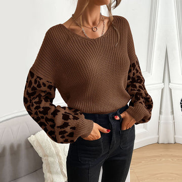Round Neck Knit Pullover Leopard Sweater Meifu Market