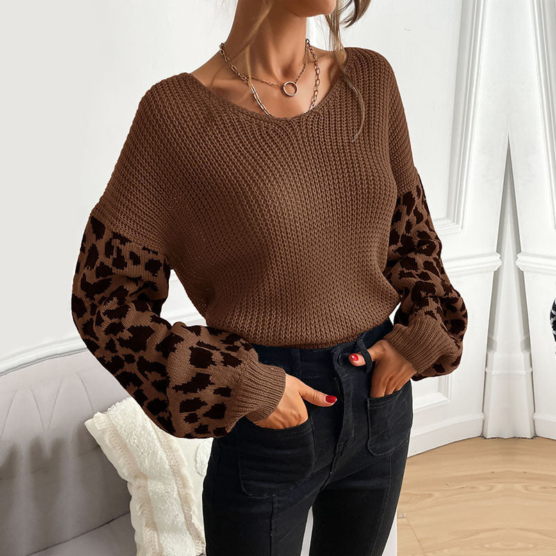 Round Neck Knit Pullover Leopard Sweater Meifu Market