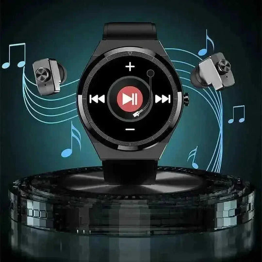 2-in-1 Bluetooth Earbuds Smartwatch - Heart Rate Monitor with Wireless Calling & Fitness Tracking Black Steel Belts - avai...