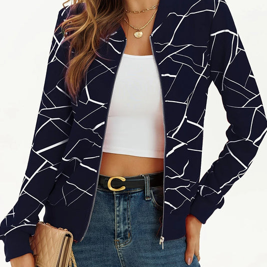 Stylish Long Sleeve Allover Print Zip Up Jacket Elegant