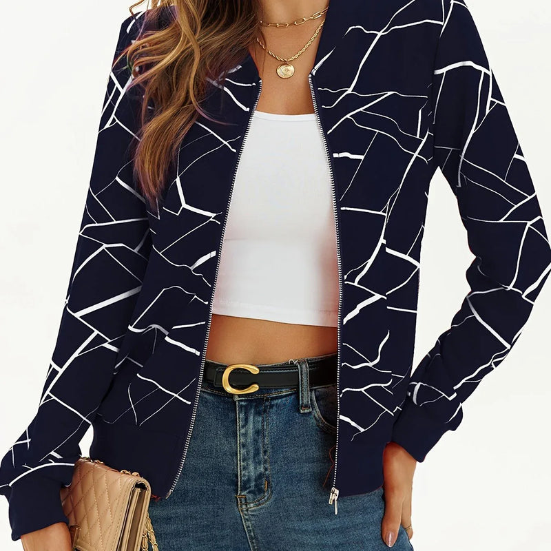 Stylish Long Sleeve Allover Print Zip Up Jacket Elegant Meifu Market
