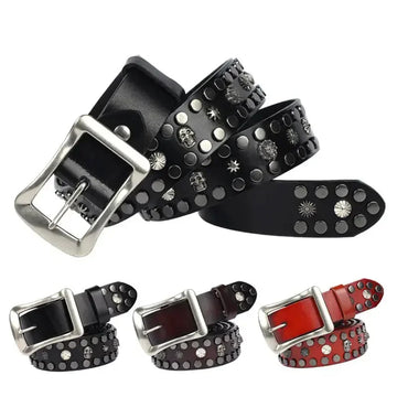 mens punk style leather belt | heavy duty belt for daily wear | adjustable belt with metal rivets | energy saving