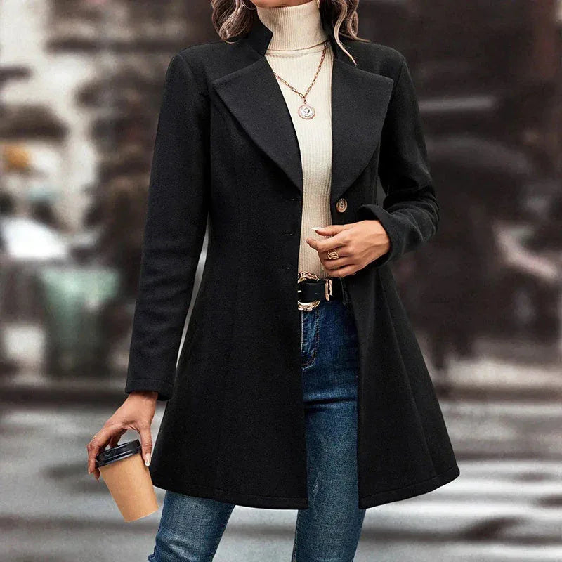 Women's Winter Overcoat Lapel Collar Single Breasted Outerwear Long Pea Coat Meifu Market