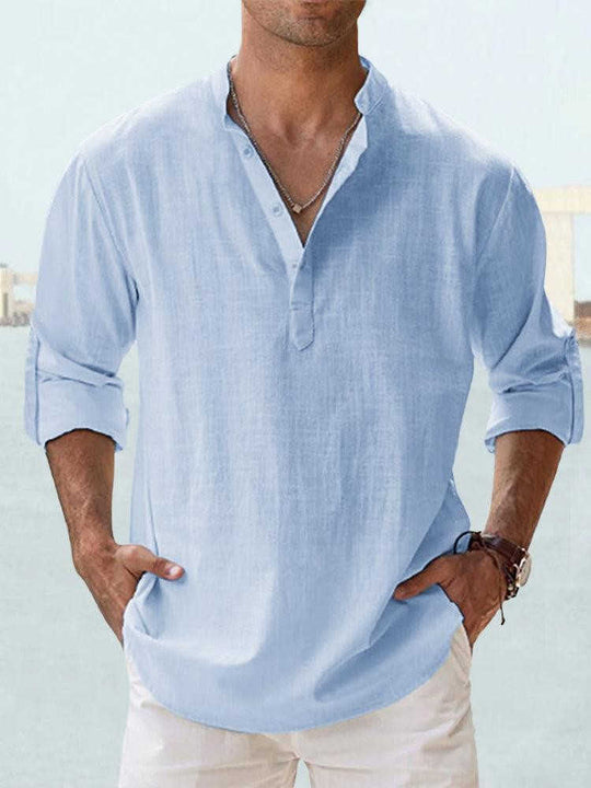 Men's Long Staple Cotton Long Sleeve Stand Collar Shirt - Meifu Market
