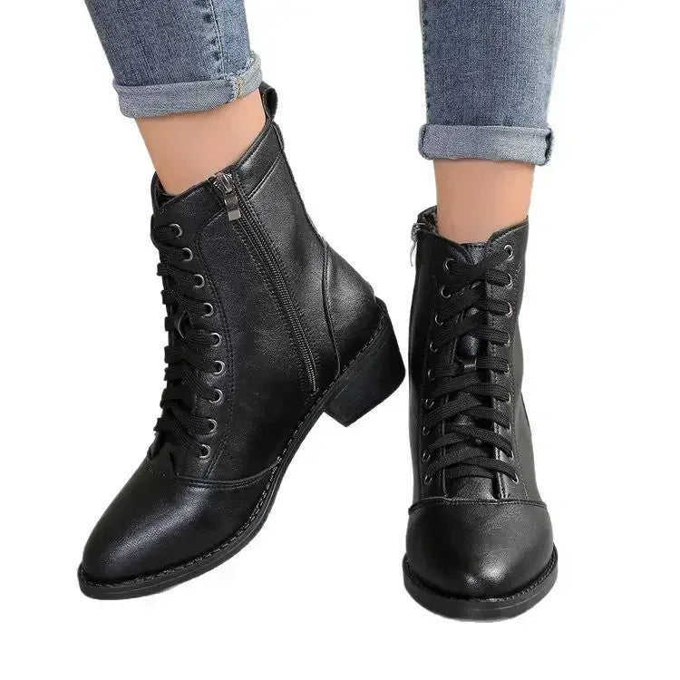 British Style Women's Casual Trend High-top Zipper Fashion Leather Boots 40 - reverse side showing construction