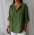 V-neck Long-sleeved T-shirt Fashion Loose Cotton And Linen Button Tops For Women Meifu Market