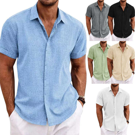 Men's Solid Color Linen-Feel Polo T-Shirt - Meifu Market